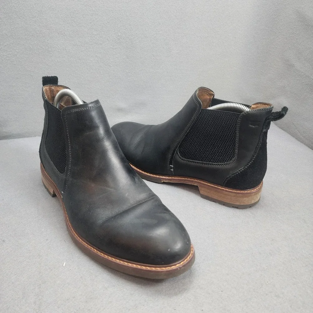 Florsheim Chelsea Boots Black Leather Suede Lug Sole Mens 8M 11964-010